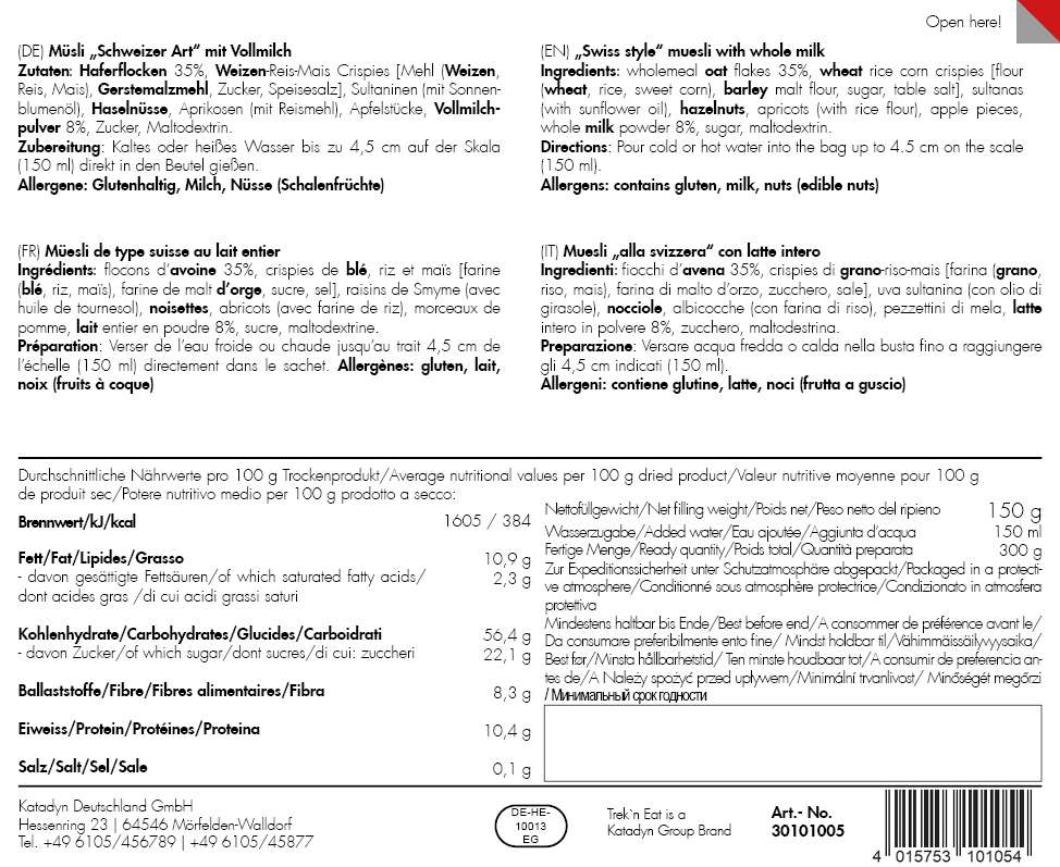 TREK´N EAT Müsli Schweizer Art mit Vollmilch | S4 Supplies