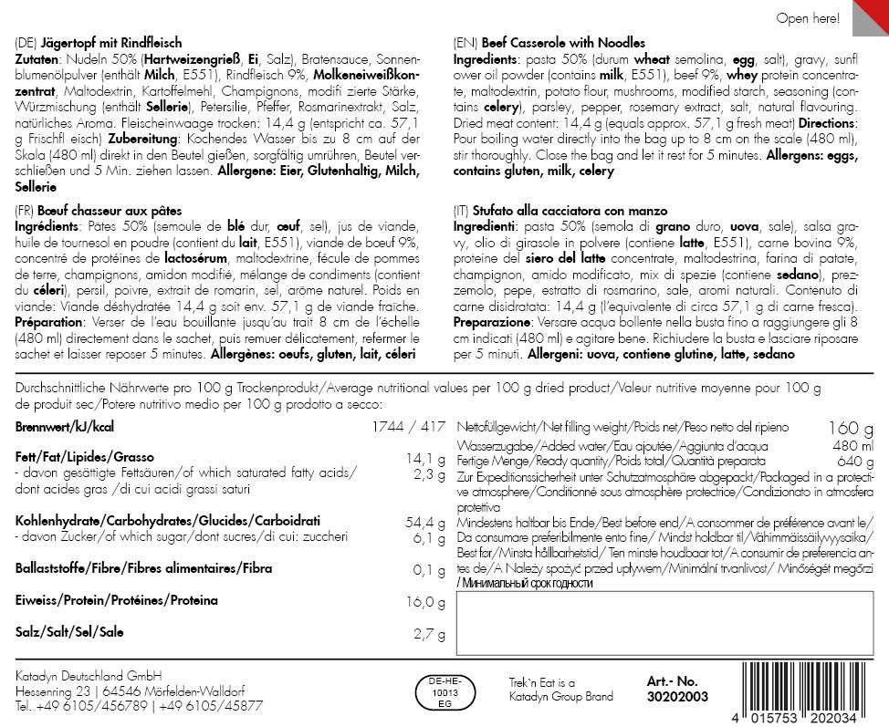TREK´N EAT Jägertopf mit Rind und Nudeln | S4 Supplies