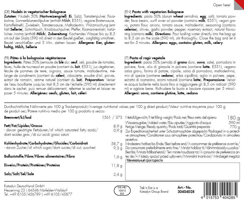 TREK´N EAT Nudeln in vegetarischer Bolognese | S4 Supplies