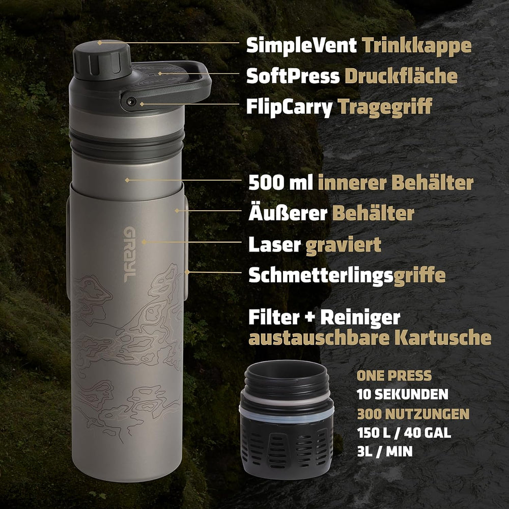 UltraPress® Ti Purifier - Covert Edition Titanium Trinkflasche 500ml GRAYL covert black | S4 Supplies